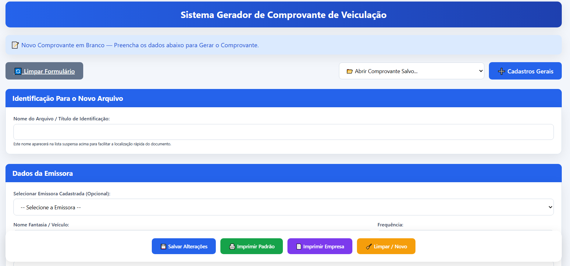 Gerador de Comprovantes e Seleção de Emissora