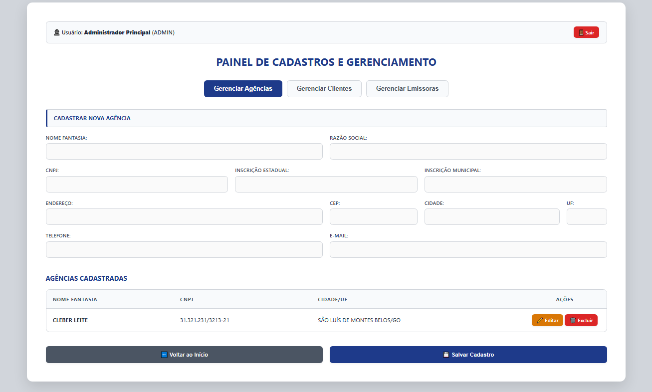 Painel de Gerenciamento de Agências e Clientes